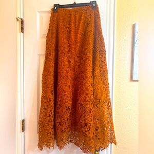Burnt Orange Long Lace Skirt